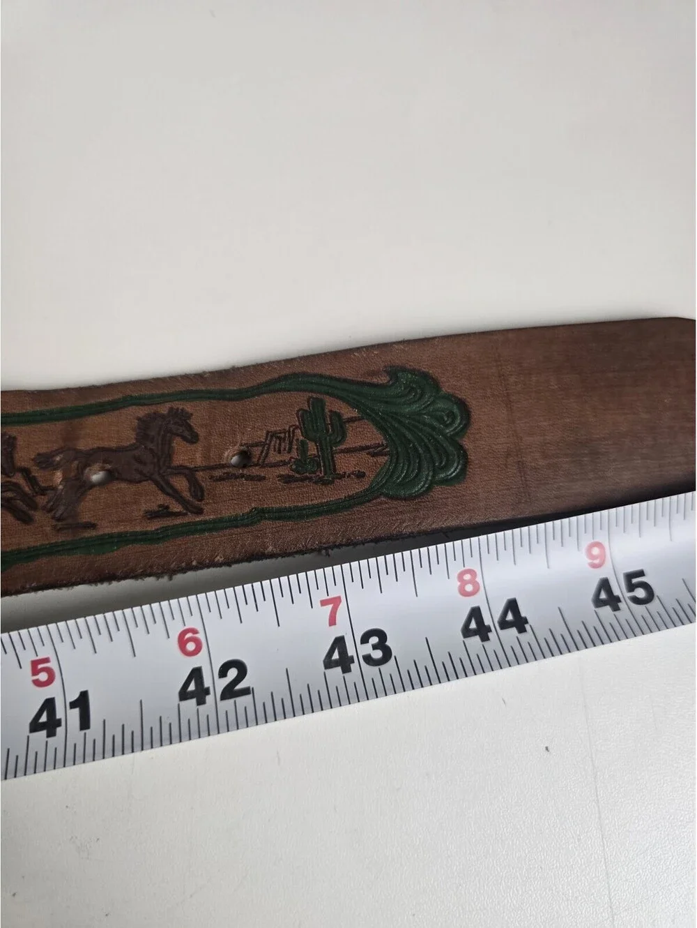 Vintage Tooled Leather Western Belt Size 38